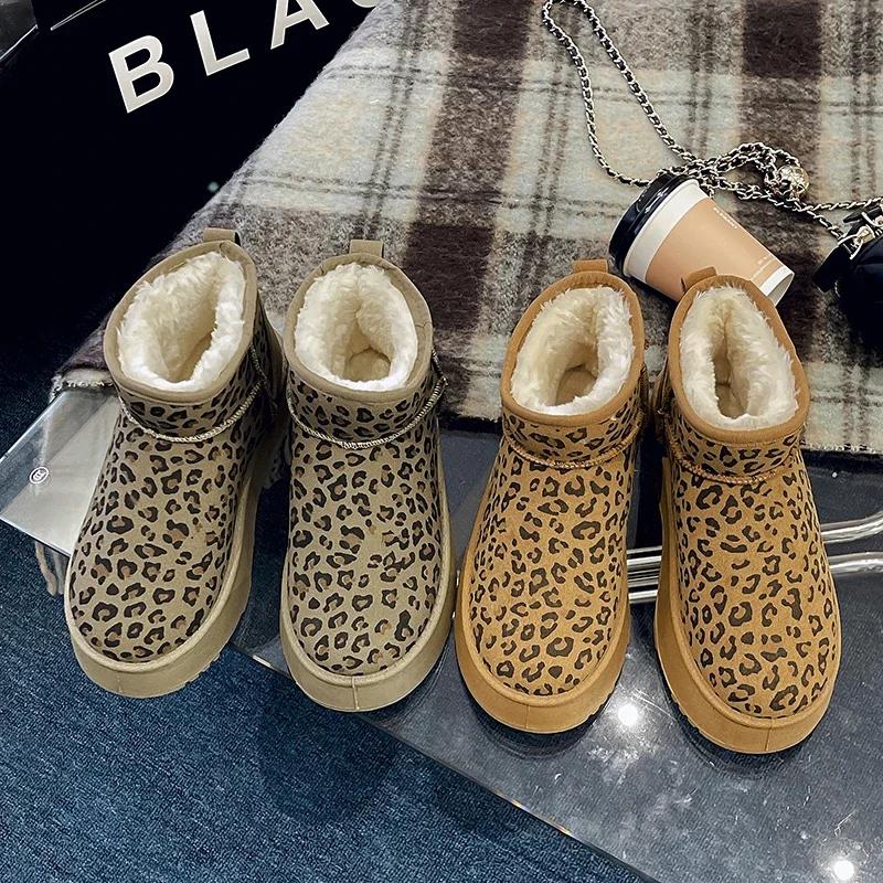 Fashion Women Leopard Print Shoes 2024 Winter New Comfortable Warm Women's Snow Boots Non-slip Wear-resistant Fashion Plush Short Boots