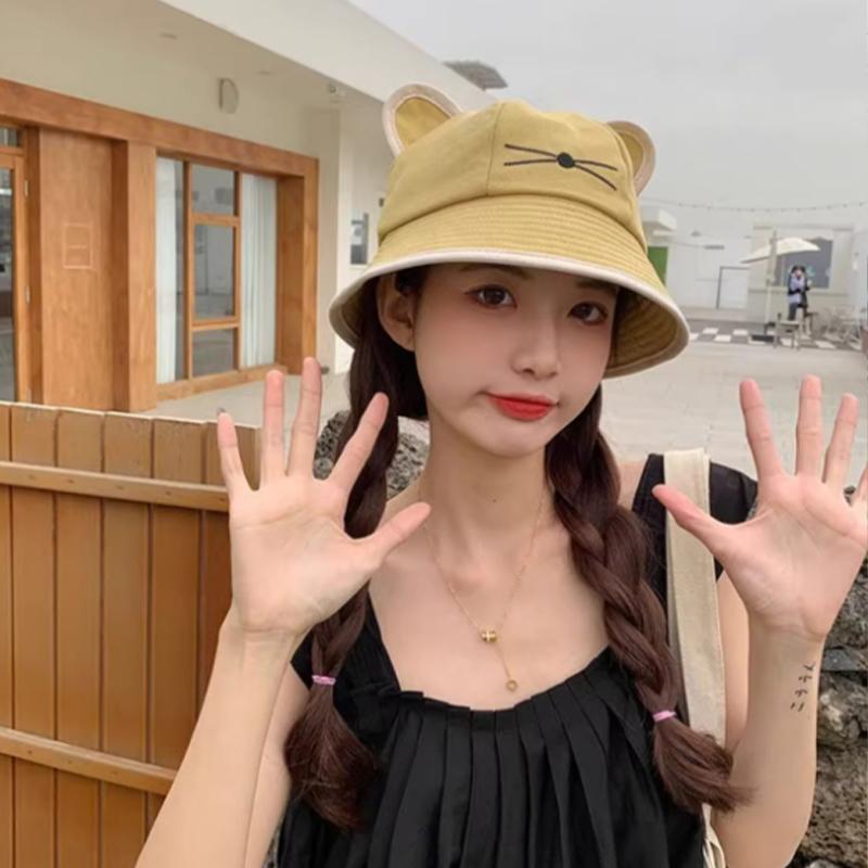Cat Ears Sun Hat Fishermans Hat Women Summer Cotton Bucket Hat Streetwear for Daily Outdoor Activities