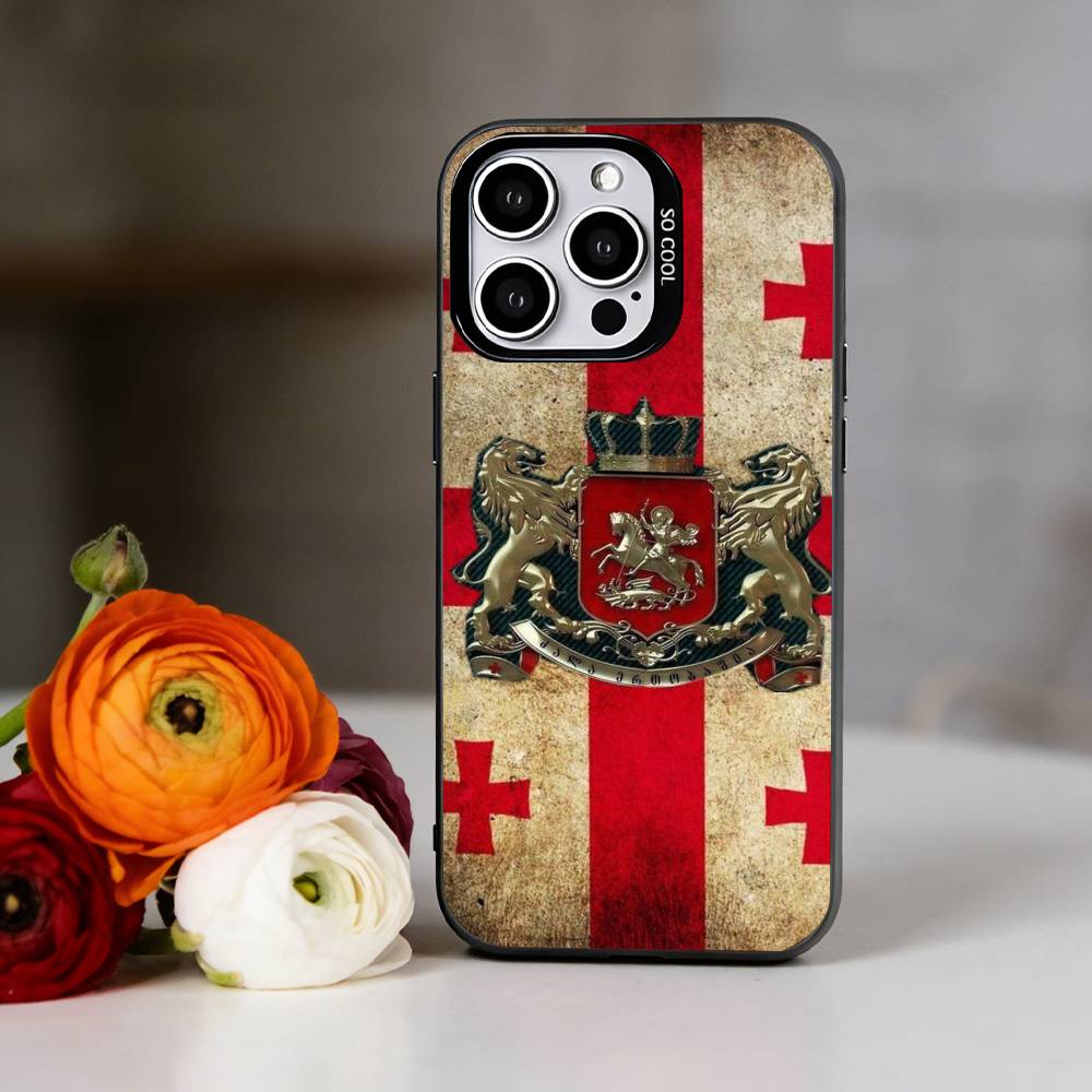 Чехол для телефона с флагом Грузии для iPhone 17,16,15,14,13,12,11 Plus,Pro Max,XS,Красочный серебряный чехол для телефона Funda Cover