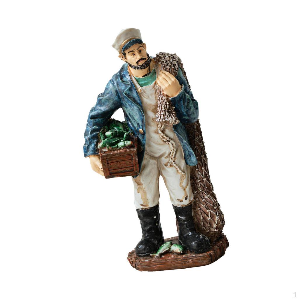 Fisherman Statue Figurine Desk Figure Decoration Home Decor Xmas Gift Sculpture Resin Sailor