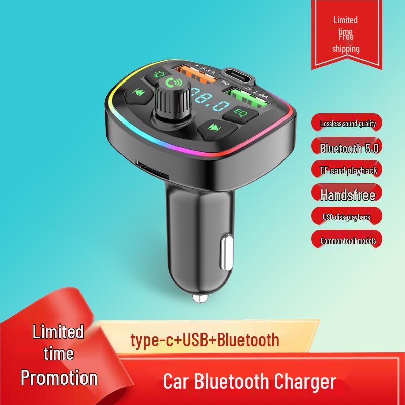 Q7 Автомобильное Bluetooth-зарядное устройство с быстрой зарядкой, цифровым дисплеем, подсветкой и слотом для TF-карты