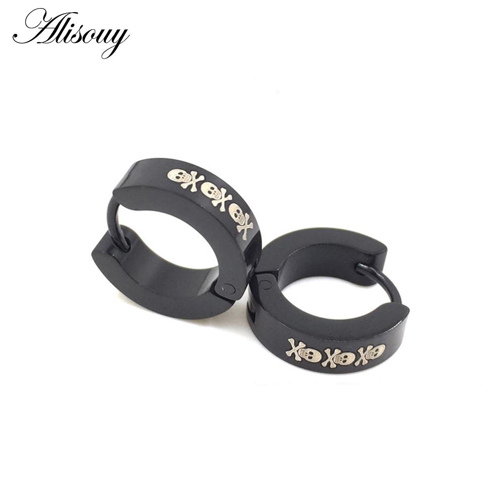Alisouy, милые серьги-кольца для мужчин и женщин, маленькие серьги Huggie из нержавеющей стали с сердцем дракона, черепом, звездой и крестом, римскими цифрами