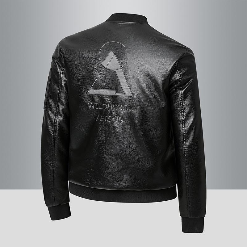 Large size men's leather jacket spring and autumn young men's leather jacket trend embroidered middle-aged men's leather jacket