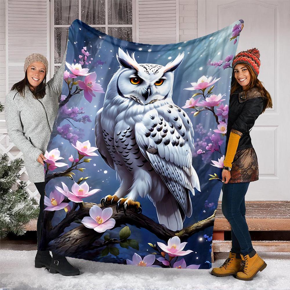 1pc Owl, Blossom Outdoor Blanket - Soft Flannel Cozy for Travel & Camping - All-Season Warm Bed Cover, Machine Washable yy251229100