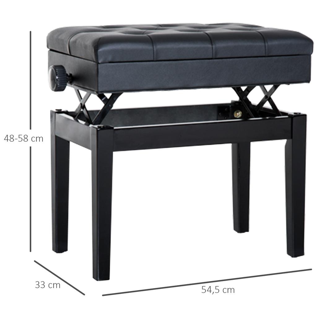 Piano Bench, Height-Adjustable Bench with Storage, Wooden Legs, Piano Stool Made of Faux Leather, for Music Room, Load Capacity up to 200 kg
