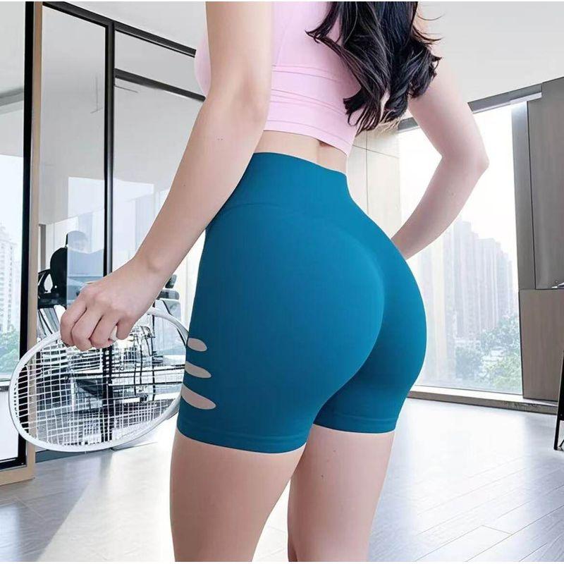 European and American Ripped Hip Fitness Shorts High Waist Buttock Lifting Sports Fitness Three Pants Peach Hip Iron Yoga Pants