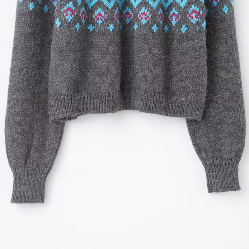 Womens Winter Knit Sweater Loose Fit Round Neck Long Sleeve Jacquard Casual Style