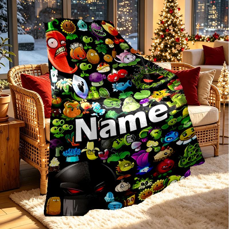 Custom Name Personalized Plants vs. Zombies Print Blanket, Home Decor, Bedroom, Sofa, Camping, Couch, Gifts for Birthday Christmas