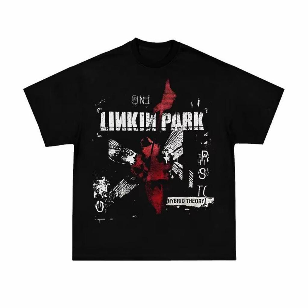Летняя мода 2025 Linkin Park Linkin Park Американский винтаж Принт с фигурой Тяжелый хлопок Свободная футболка с коротким рукавом для мужчин_женщин