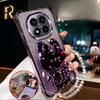 Luxury Crystal Chain Redmi Note 14 Pro Case Shockproof Holder Mirror Cover For Xiaomi Redmi Note 14 15 Pro Plus 15 15C 14C 4G 5G