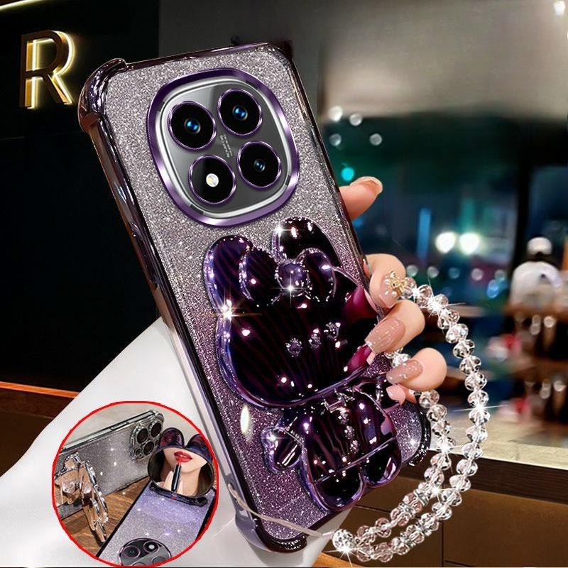 Luxury Crystal Chain Redmi Note 14 Pro Case Shockproof Holder Mirror Cover For Xiaomi Redmi Note 14 15 Pro Plus 15 15C 14C 4G 5G
