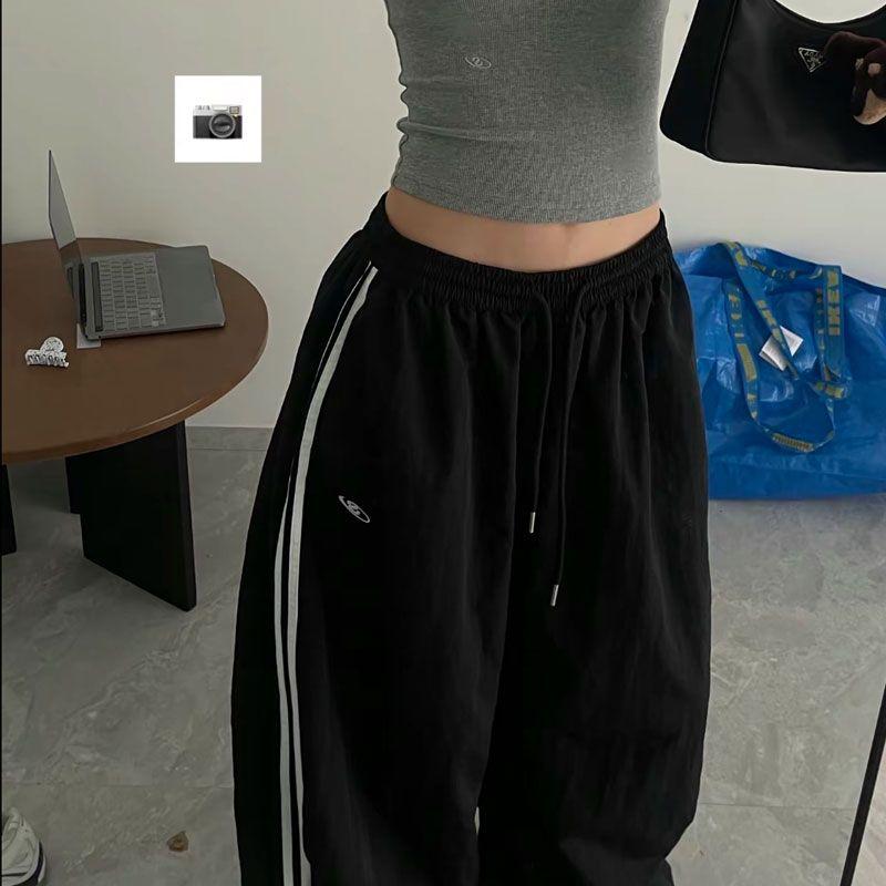 Винтажные полосатые брюки Harajuku, женские большие корейские модные брюки-карго, мешковатые черные спортивные повседневные спортивные штаны в стиле Харадзюку