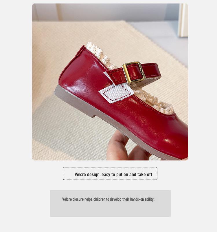 Весна 2026 Детские кожаные туфли Мэри Джейн с кружевной отделкой - Нескользящие, Мягкая подошва, Туфли для маленьких принцесс