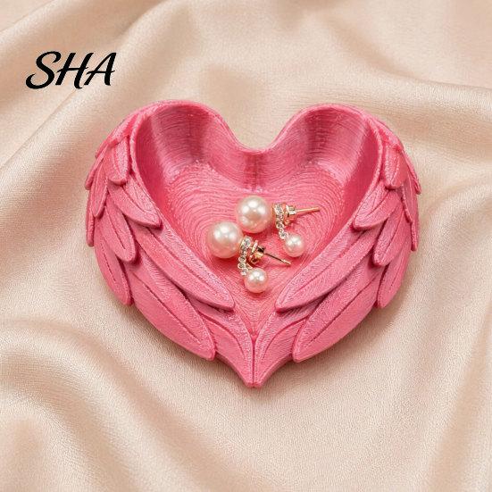Dressing Table Organizer 3D Printed Heart Shaped Jewelry Tray, Wing Girlish Cute Display Tray Organizer, Vanity for Rings Earrings Necklaces Hair Ties