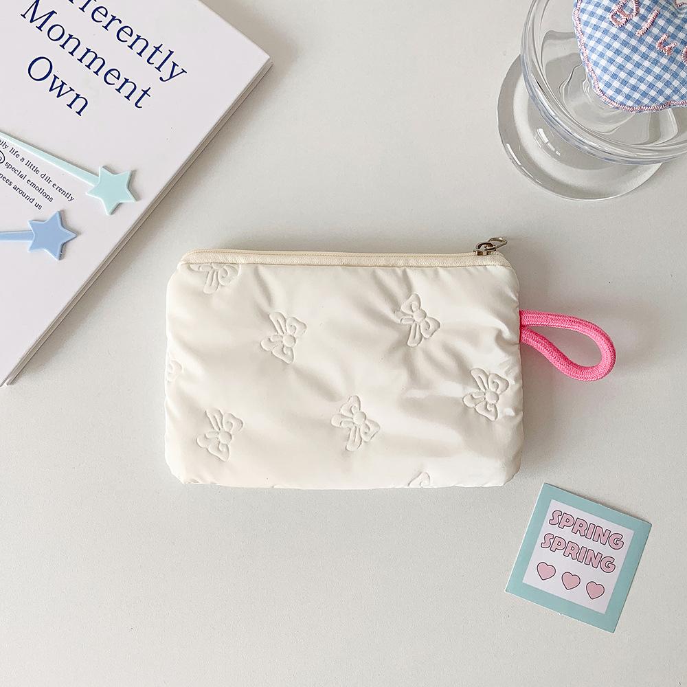 Women Cosmetic Bag Bow Silver Glossy Mini Makeup Bag  Coin Purse Coin Pouch Cute Wallet Portable Earphones Data Cable Bag