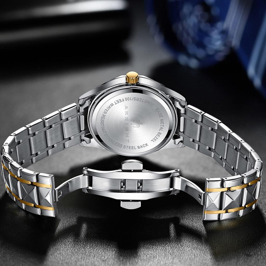 AKNIGHT Analog Stylish Easy To Luminous Arm Stainless Steel Water Resistant To Luminous Japanese Instruction Manual Men's Watch, Anti-reverse Bezel,