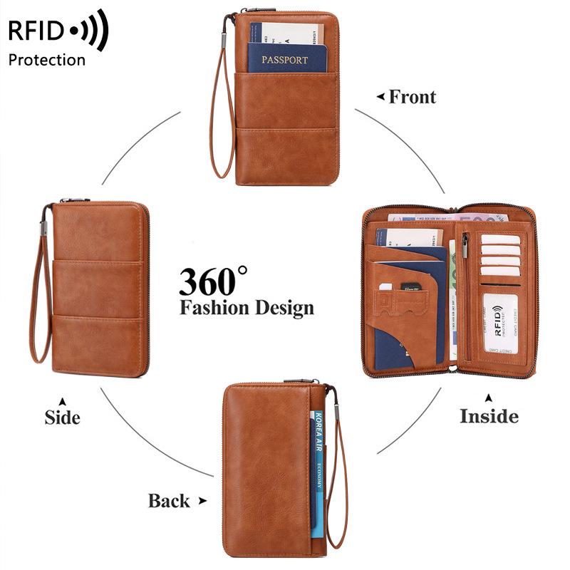 RFID Антимагнитный кошелек для паспорта на молнии: Многофункциональный держатель для ID и билетов