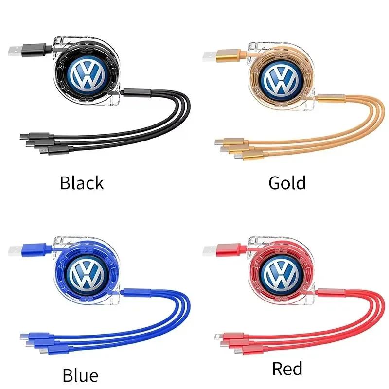 3 In 1 Fast Charging Cable Car Interior Accessories For VW R Line GTI Atlas Jetta Touareg Variant Golf Polo ID.7 ID.5 ID.4 ID.3 BGY1