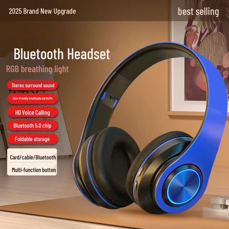 Card-Insertable, Over-Ear Bluetooth Headphones with Cool Lighting & Excellent Sound, Ideal for Students - Model B39