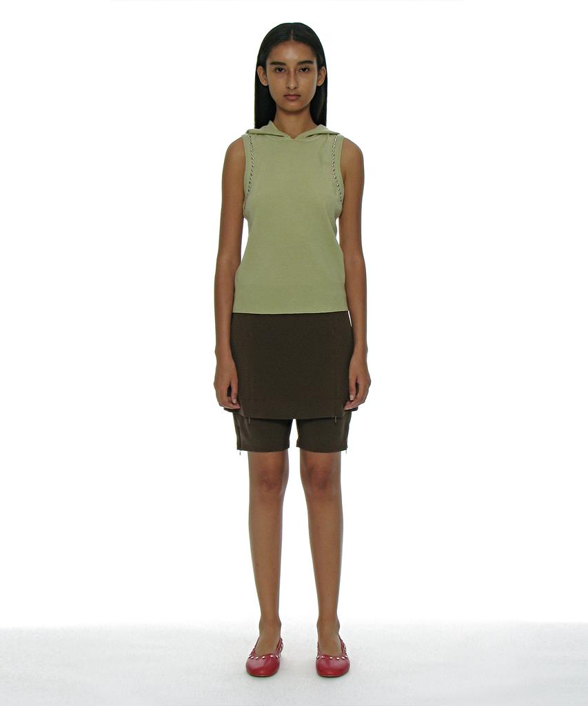 PARTIMENTO WOMEN Studded Hoodie Knit Top_Yellow Green