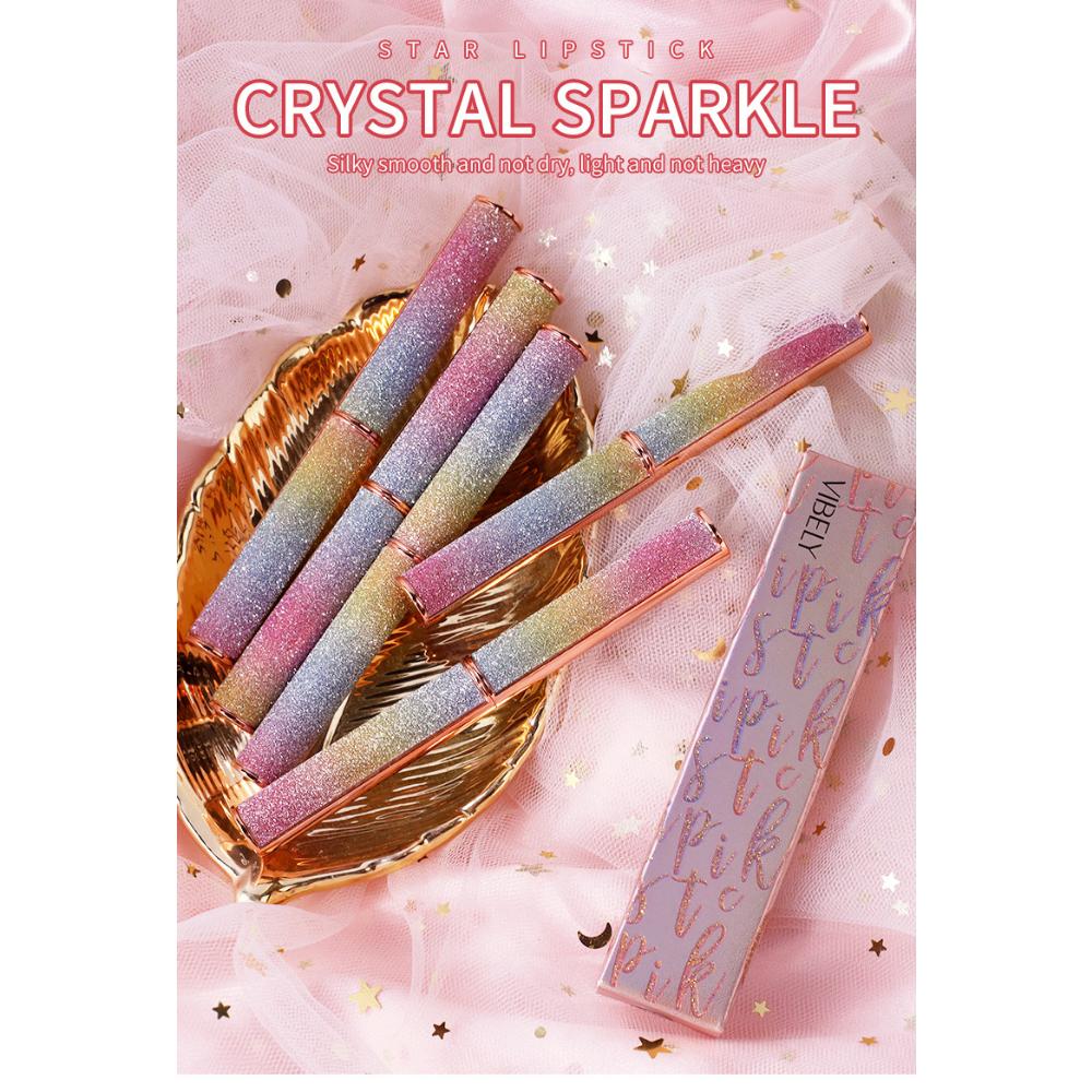 VIBELY Starlight Sparkle Matte Lipstick Dip-in-Cup, помада No-Fall Crushed Diamond Lipstick