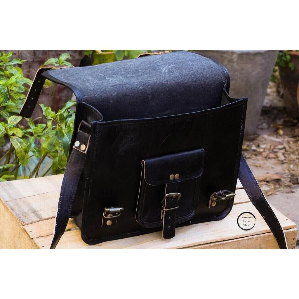 Leather Messenger Laptop Briefcase Men's Genuine Vintage Satchel Bag Black
