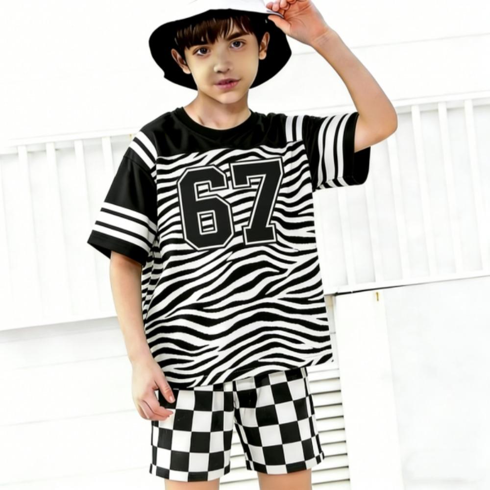 Fashion Fake Cardigan 67 Zebra Color Printed Kids T-shirt and Shorts 2 Piece Set Summer Casual Outfit for Boys and Girls Kids Clothing