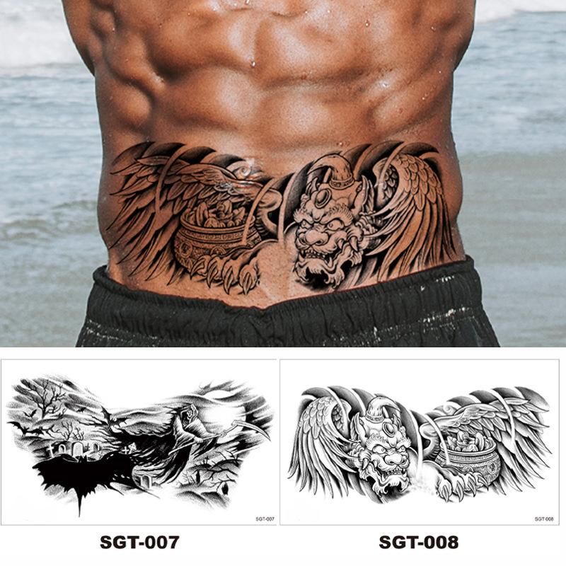 Тату-наклейка на грудь с трехсторонним Буддой и цветком дракона через плечо, новая полудоспешная буквенная тату-наклейка против пота