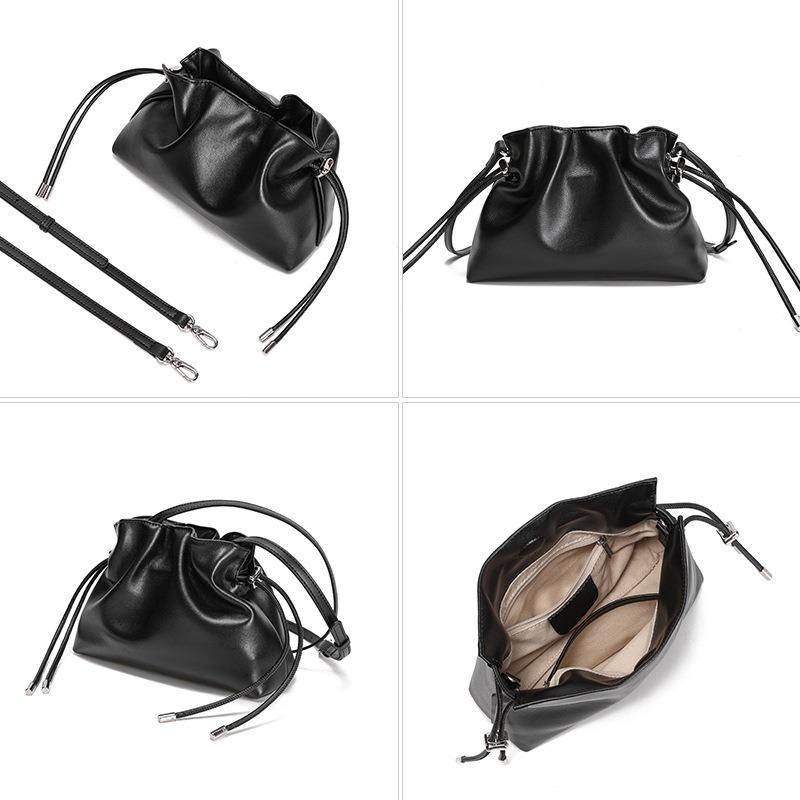 Leather Women's Bag Handbag New Drawstring Small Bag Pleated Cloud Bag Shoulder Messenger Bag
