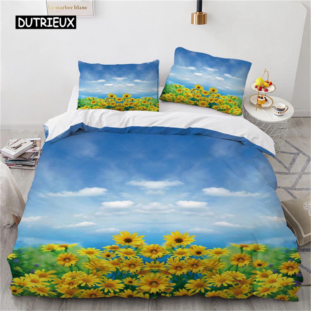 Голубое Небо Белые Облака Покрывало Чехол Тонкая Микрофибра Природный Пейзаж Цветы Постельное Покрытие Упаковка Животное Птица Покрывало Одеяло для Спальни Декор