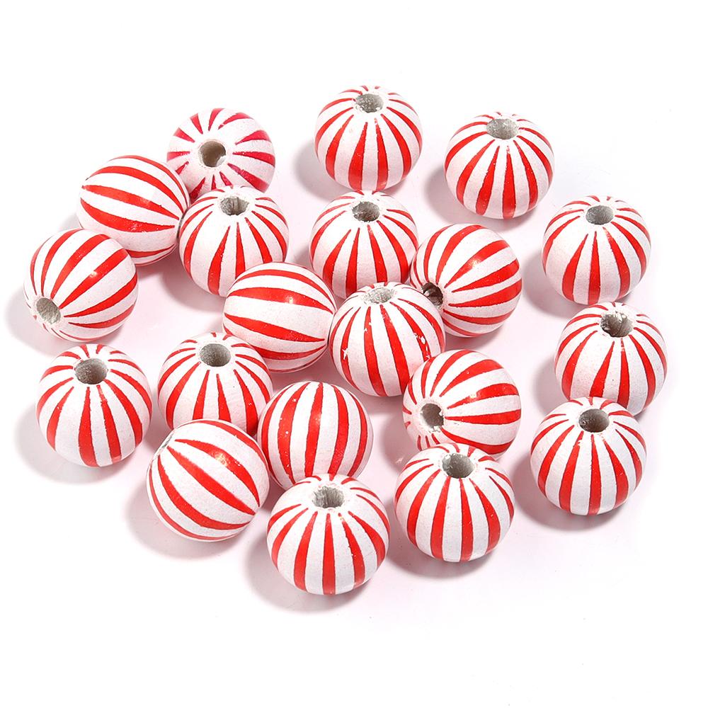 20Pcs 16mm Natural Wood Beads Colorful Stripe Heart  Printing Large Hole Round Beads DIY Craft Bracelet Kid's Toy  Accessories
