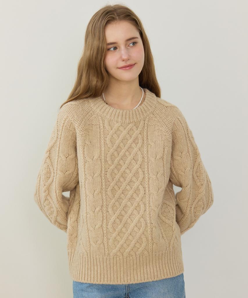 NONLOCAL Mixed Cable Shetland Wool Knit - Beige