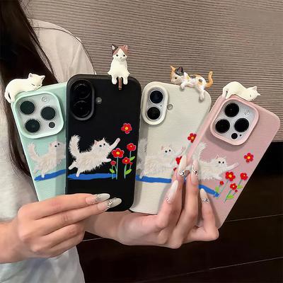 3D Чехол для телефона для iPhone 11 13 17 Pro Max 17 Air Case iPhone 13 15 16 Pro Max 12 14 Pro Max 14 15 Plus Милый 3D Котенок Мультяшный Кожаный