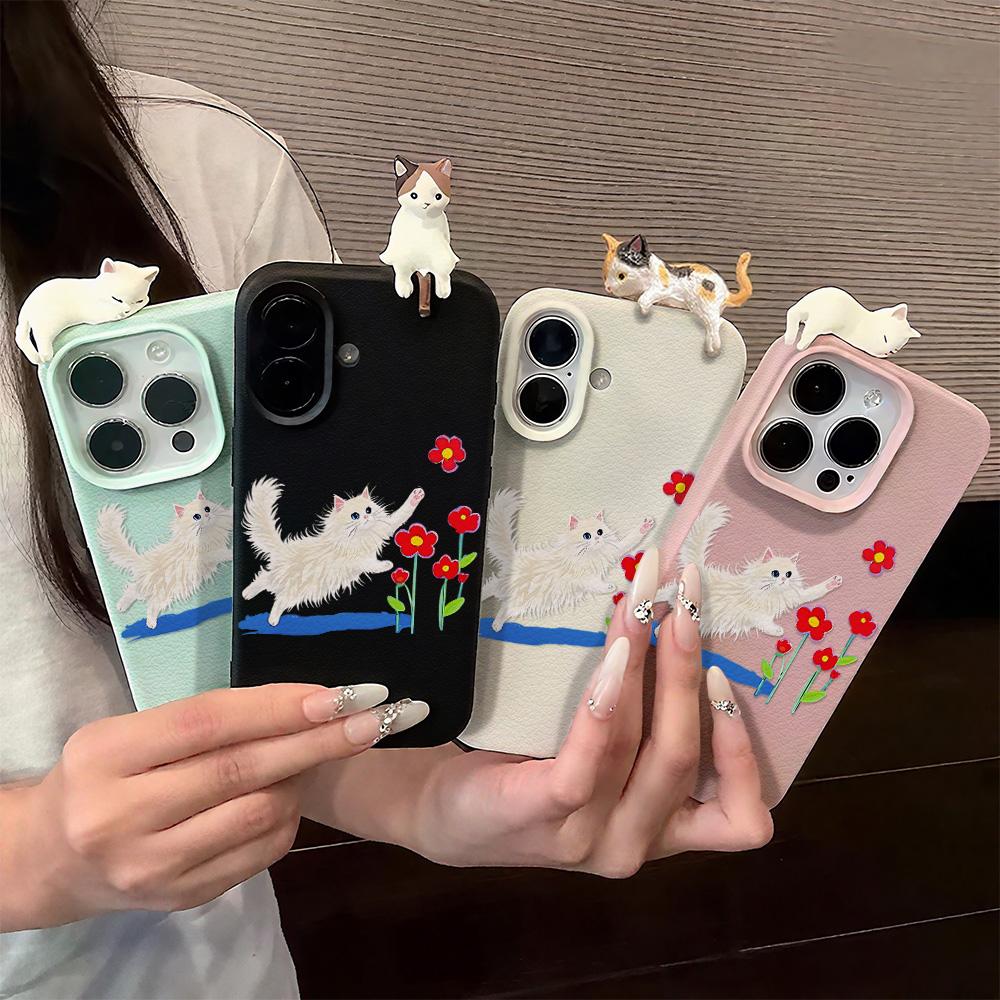 3D Чехол для телефона для iPhone 11 13 17 Pro Max 17 Air Case iPhone 13 15 16 Pro Max 12 14 Pro Max 14 15 Plus Милый 3D Котенок Мультяшный Кожаный