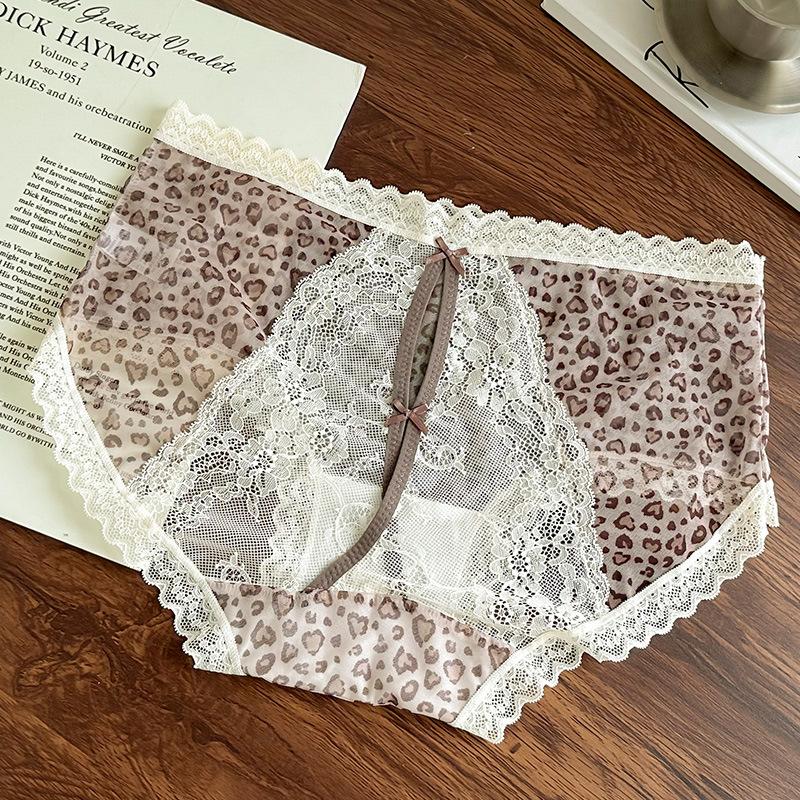 Plus Size Female Leopard Lace Hollowed Out After Pure Cotton Crotch Panties