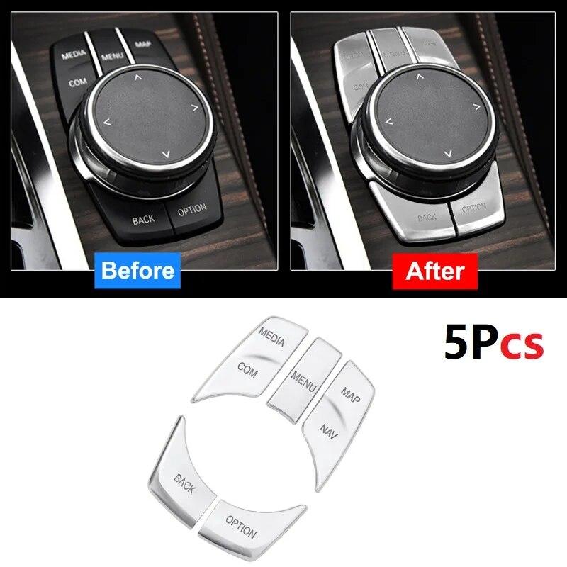 5PCS ABS Car Interior Multimedia Button Cover Trim For BMW G30 G38 5 Series 2017- Auto Interior Accessories