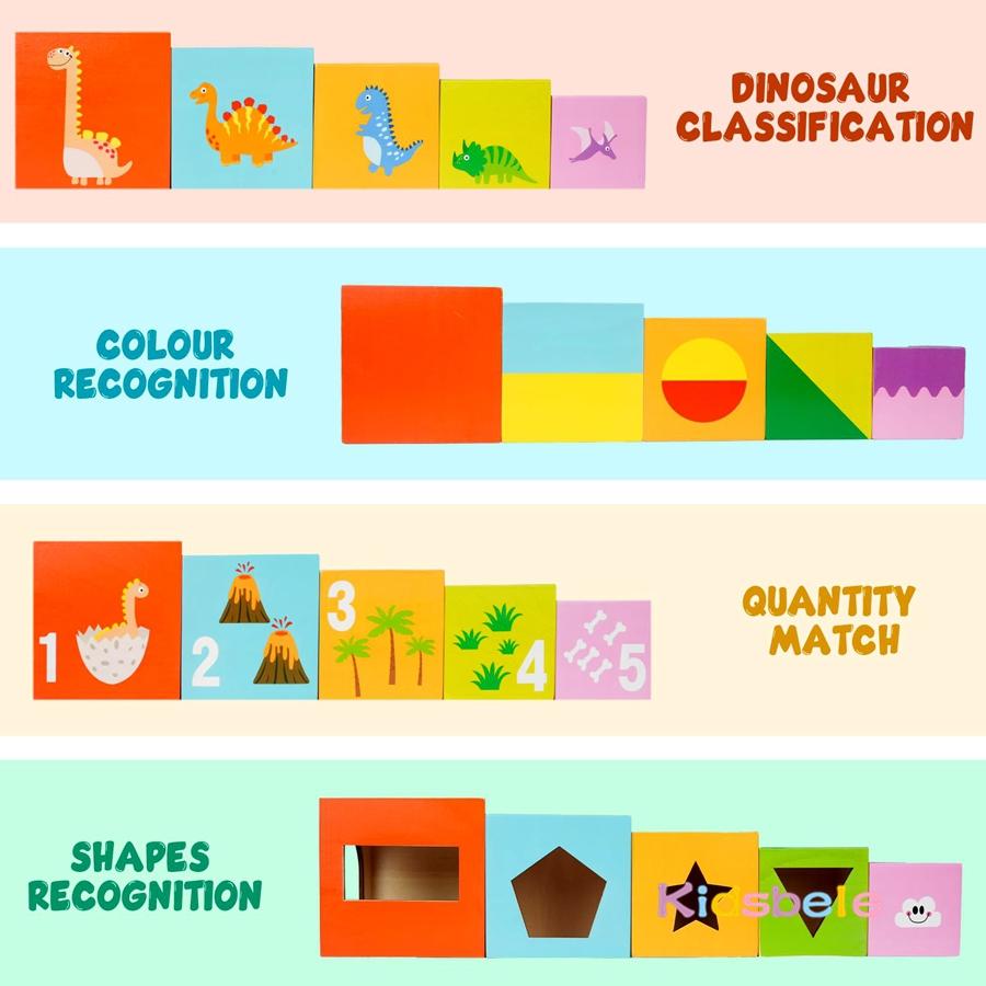 Puzzles Toys for Toddler 5PCS Wooden Box To Build and Stack Montessori Colours Numbers Recognition Toy With 24 Cards Logic Toy