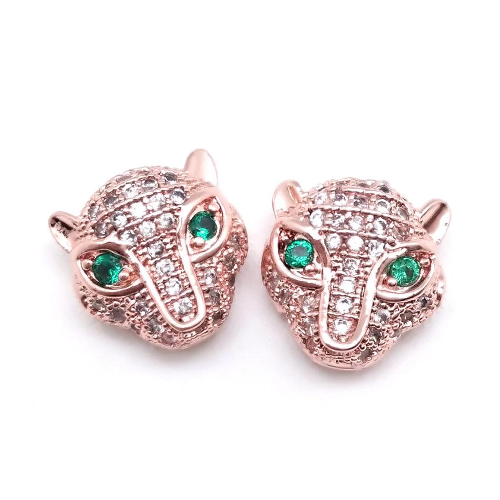 2Pcs Green Eyes Leopard Head Metal Fashion Accessories For Jewelry Component DIY Charm Decoration