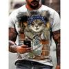 Male Trend Cat Element T Shirt for Men Daily Outdoor Fashion Regular Fit O-neck Short Sleeve Comfortable Material Clothing Shirt