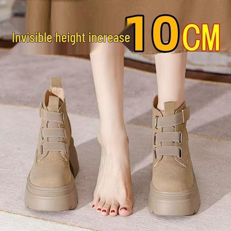 Women's Martin Boots, Super Light Thick-Soled, Plus Velvet, Platform Heightening, Punk Style, Spring/Autumn Models.