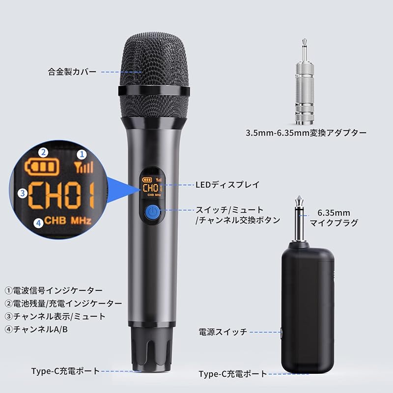 XIAOKOA динамический микрофон беспроводной микрофон ручной микрофон караоке микрофон беспроводной микрофон для 2 человек UHF 30m стабильная передача Type-c