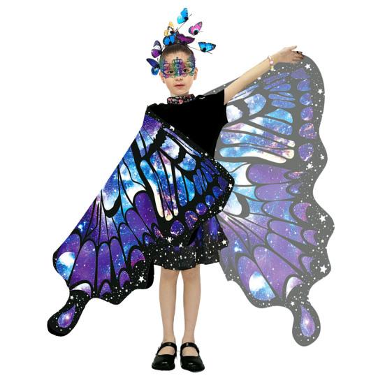Плащ-бабочка для детей, костюм для косплея, красочный костюм с крыльями феи, развевающимися рукавами, многослойным подолом, карнавальная юбка, маска на Хэллоуин