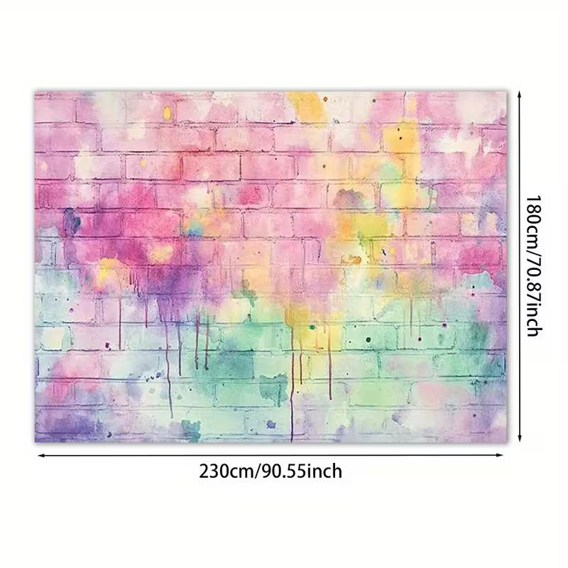 2D Pastel Color Splash Brick Wall Backdrop Artistic Party Photo Booth Banner