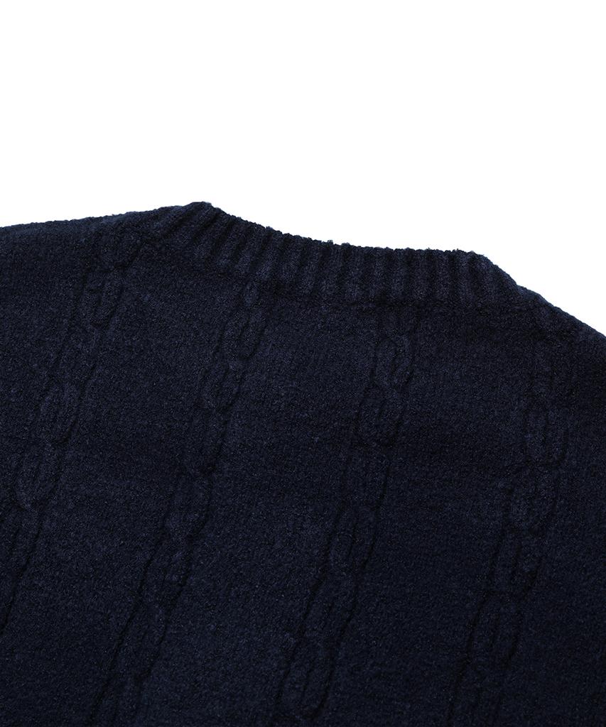 NODU Soft Henley Neck Round Long Sleeve Knit [Navy]