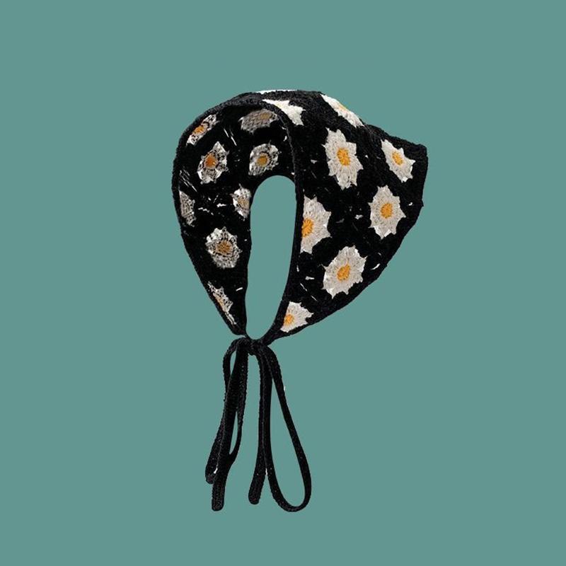 Вязаная ретро повязка на голову с полым треугольником, ромашка, клубника, ручная работа, вязаный крючком треугольный шарф, головной убор, ручной работы платок для головы