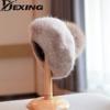 2022 Japanese Angora Rabbit Beret for Women Winter Warm Soft Knit Berets Mink Fox Pom Pom Hat Wool Cap Wholesale