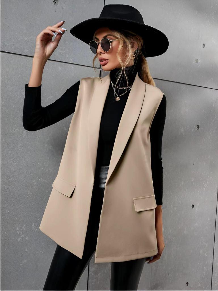 Женский жилет средней длины без рукавов 2024 года — европейский и американский стиль, для повседневных поездок на работу, без воротника.