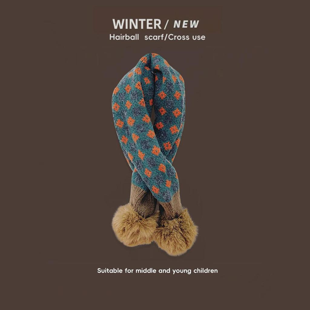 Уютный вязаный шарф в клетку для детей - теплый, ветрозащитный и милый шейный платок для мальчиков и девочек