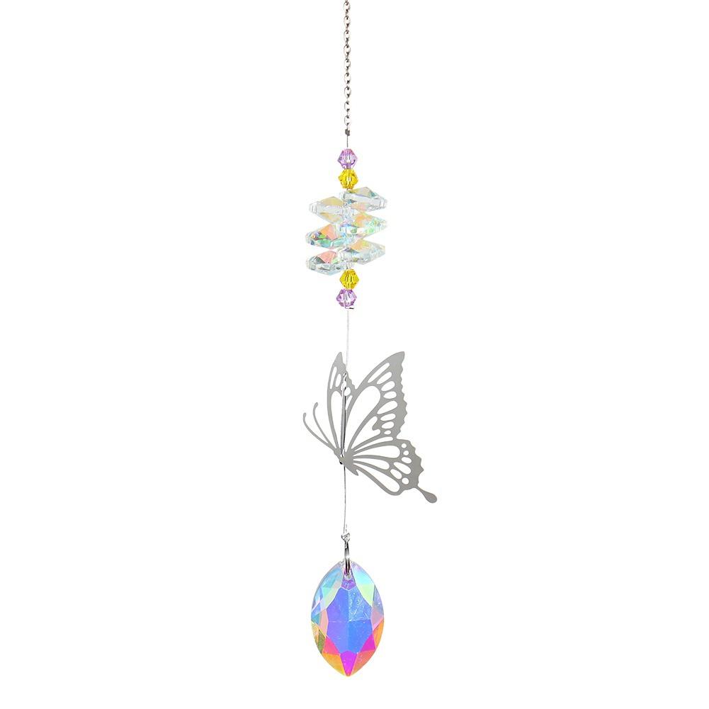 Crystal Windchimes Sun Catcher Silver Butterfly Hanging Pendant Jewelry Rainbow Chase Home Garden Window Curtain Wedding Decora