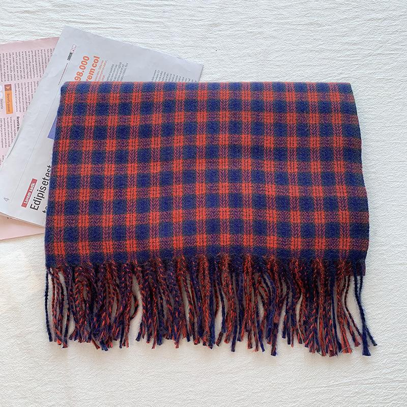 Christmas Scarf Women's 2025 New Winter Plaid Scarf Thickened Tassel Imitation Cashmere Scarf Cold-proof and Warm Shawl